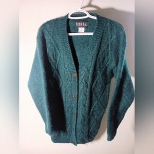 Vintage Rampage Green Cable Knit Button-up Long Cardigan Size M Mohair Exc Cond